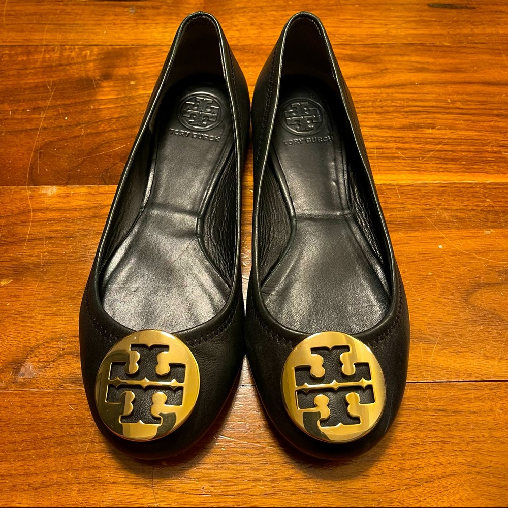 Tory Burch Leather Flats with round metal detail